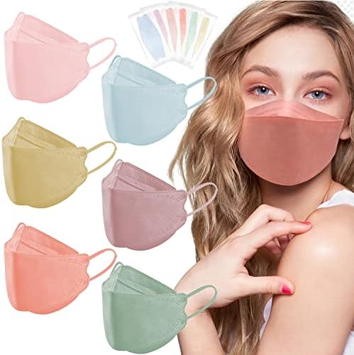 60PCS KF94 Disposable Face Mask,Individually Packaged,Fish Mouth Type 4-Ply Breathable Mask with Adjustable Nose,Daily Use. (Color-B)