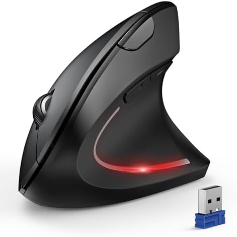 TECKNET Ergonomic Mouse, Wireless Bluetooth Vertical Mouse, 4800 DPI Optical Tracking, 6 Adjustable DPI, Quiet Clicks, 2.4GHz with USB A Receiver, 12 Months Battery, 6 Buttons, Wide Compatibility