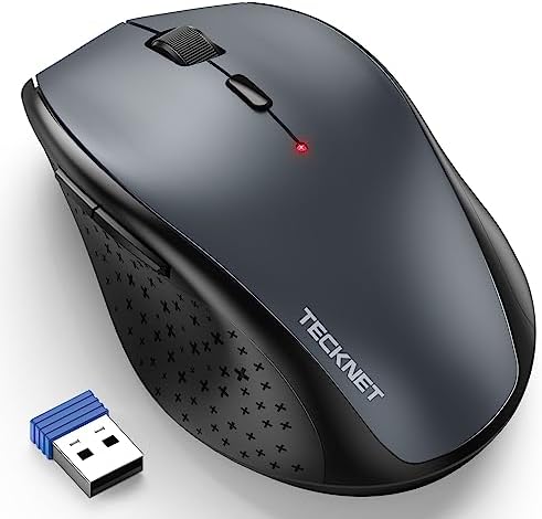 TECKNET Wireless Mouse, 2.4G USB Computer Mouse with 6-Level Adjustable 4800 DPI, Silent Quiet Click，30 Months Battery, Ergonomic Grips, 6 Buttons Portable for PC, Chromebook, Mac - Grey
