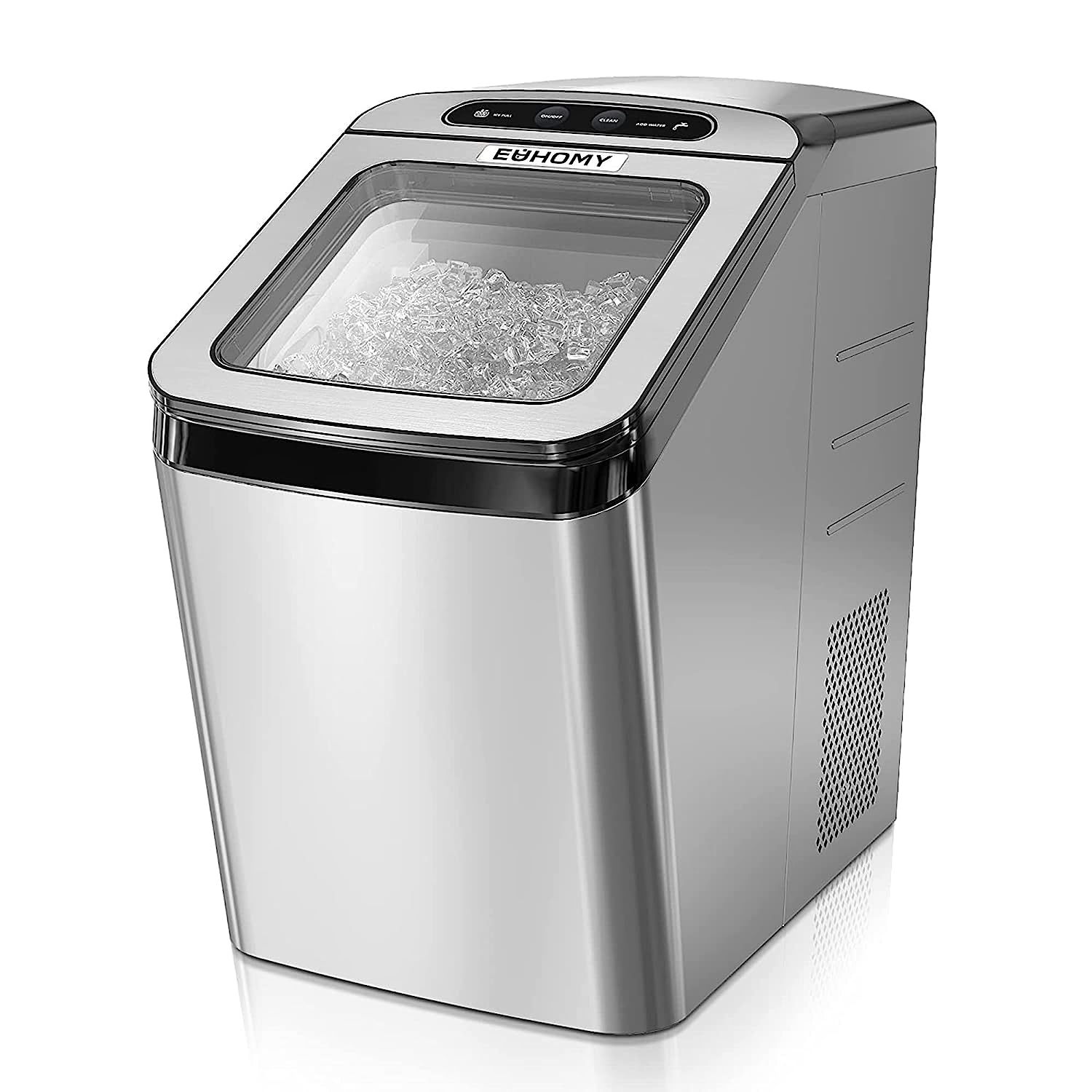 EUHOMY Nugget Ice Maker Countertop, 30lbs/Day, 2 Way Water Refill, Self-Cleaning Pebble Ice Maker Machine with 3Qt Reservoir, Ice Makers Countertop Ideal for Home, Office, Bar, and Party. (Silver)